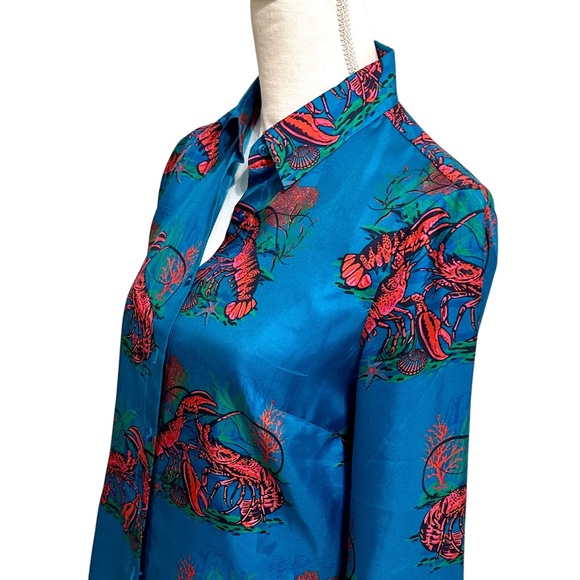 J. CREW COLLECTION Silk Twill Vibrant Lobster Print Button Up Shirt. Siz… - Picture 5 of 13
